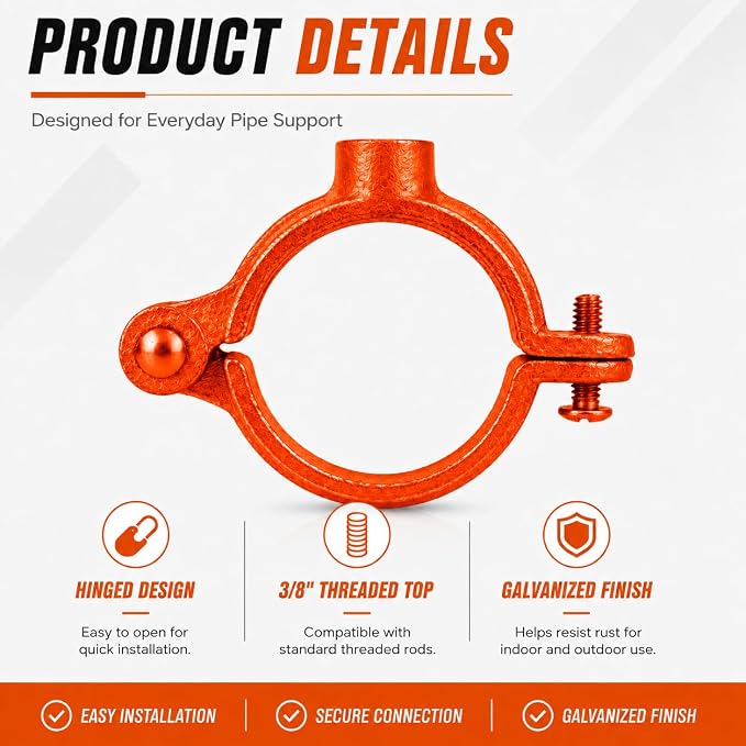 10 Pack 2 in. Hinged Split Ring Pipe Hanger, Tubing and Industrial Vintage DIY - Image 3