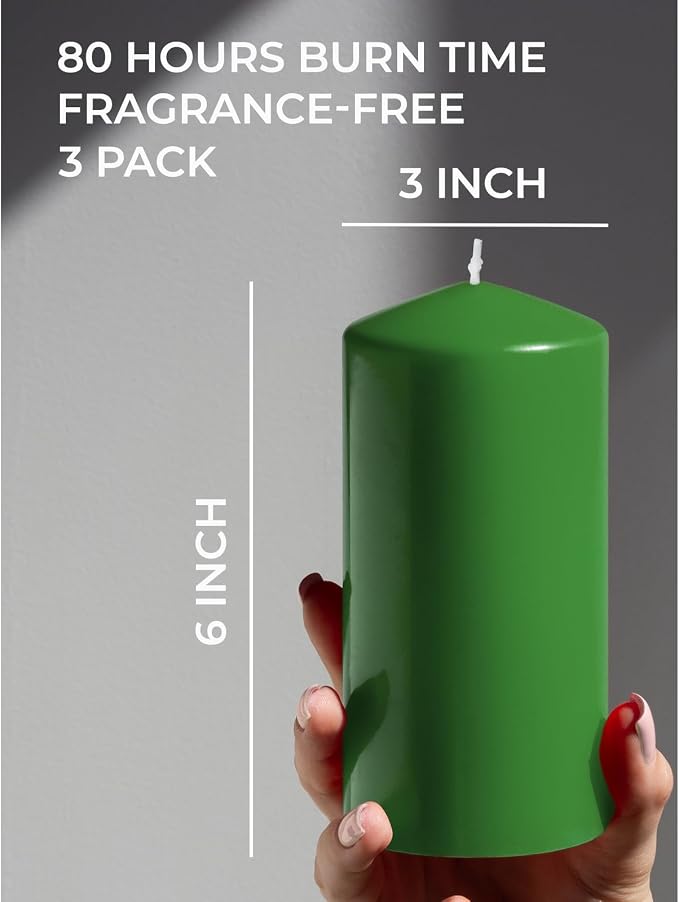 Green Pillar Candles Set of 3 - Image 2
