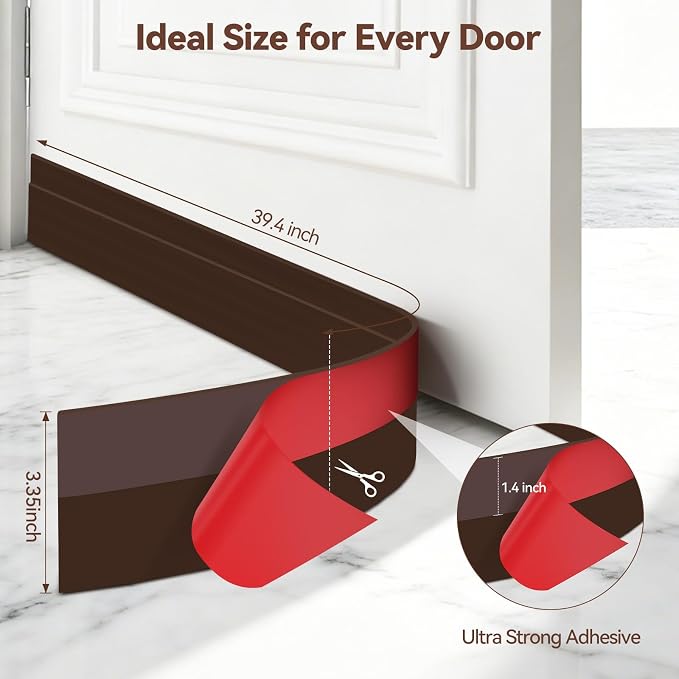 Ohuhu Wide 3.4" Door Draft Stopper, 1.4" Adhesive Weather Stripping Seal | 39" - Image 4