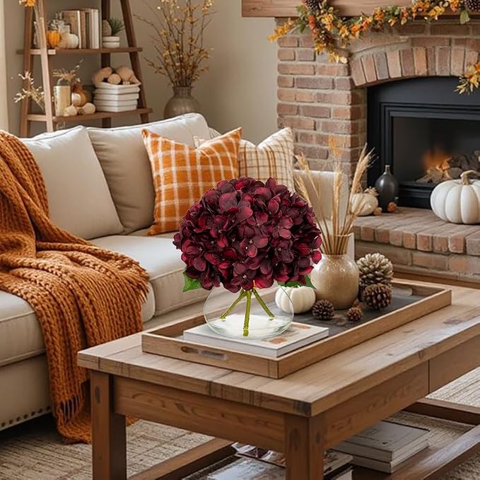 Hollyone Dark Red Fall Hydrangea Artificial Flowers - Image 3