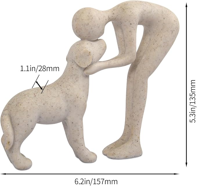 Abstract Person and Dog Head-to-Head Figurine Sandstone | abstract sculpture - Image 3