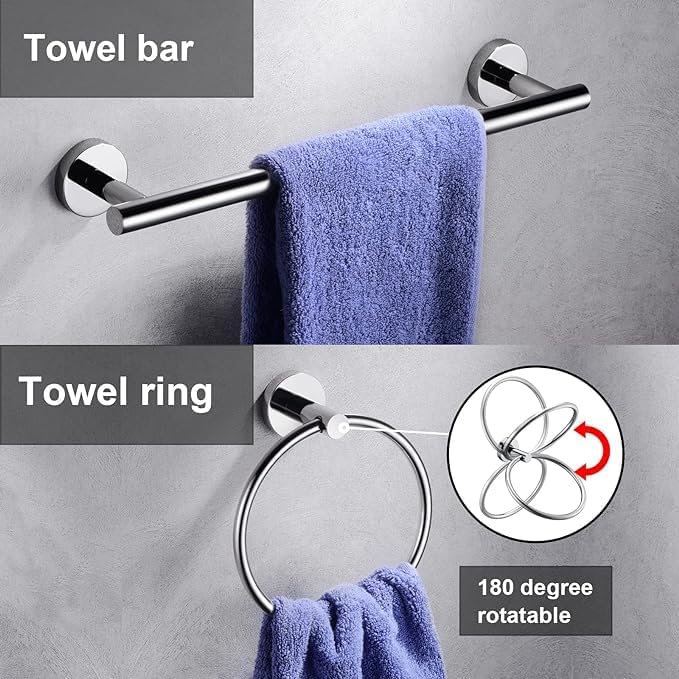 12 Pieces Polished Chrome Bathroom Hardware Accessories Set Hand Towel Ring - Image 5