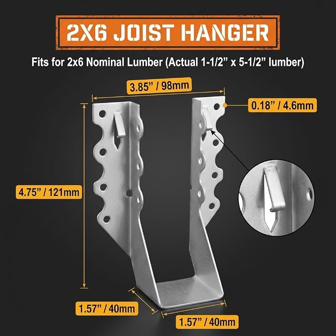 50 Pack 2x6 Joist Hangers, 18 Gauge Galvanized Face Mount | Wood connectors - Image 2