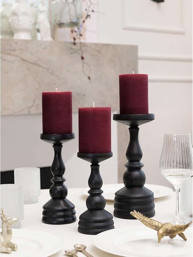 3x4 inch Pillar Candles Set of 3 – Unscented Dripless Rustic Burgundy Candles - Image 3