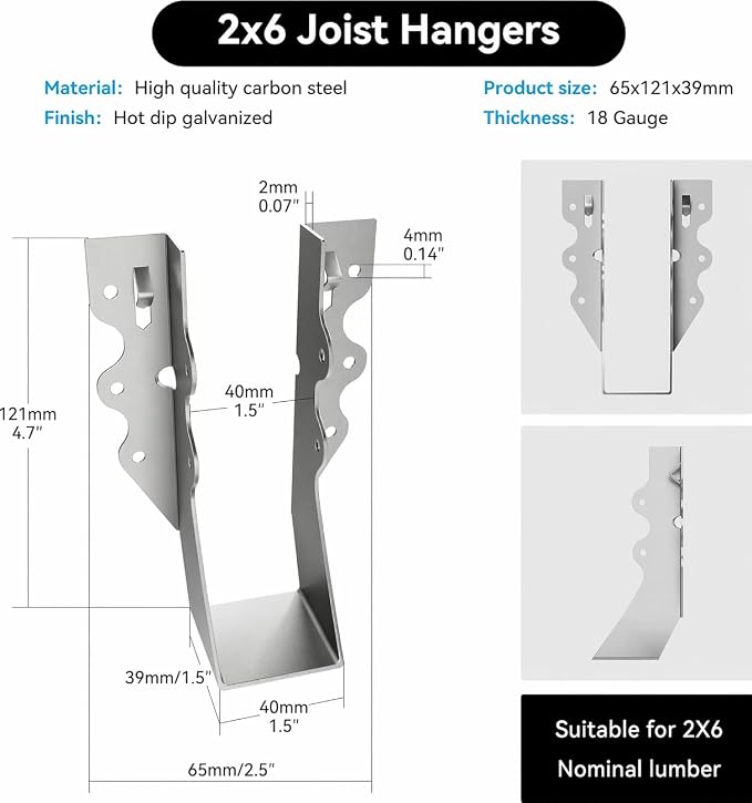 2X6 Joist Hanger 18 Gauge LU26 Galvanizing Face Mount Joist Hangers - Image 3