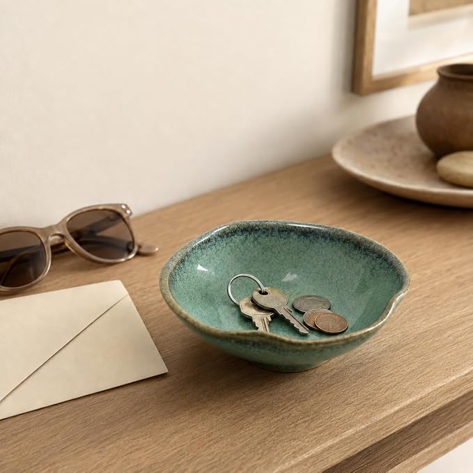 4.7" Small Decorative Bowl, Small Key Bowl, Ceramic Potpourri Bowl | Green Bowl - Image 3