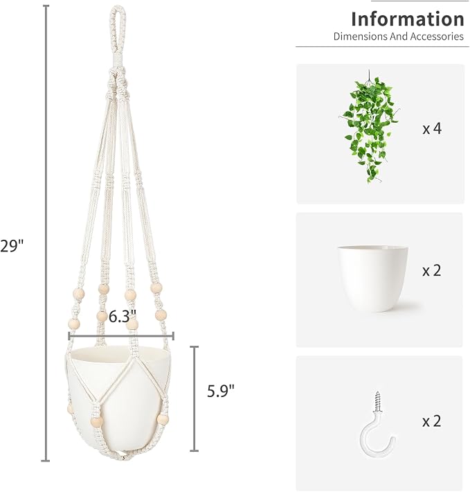 Mkono Fake Hanging Plant, Macrame Hanger - Image 6