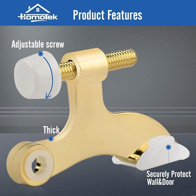 HOMOTEK 24 Pack Hinge Pin Bright Brass Door Stopper, Adjustable Deluxe Heavy - Image 2