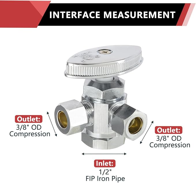 20PCS EFIELD Dual Compression Outlet Multi-Turn FIP Angle Stop Valve | 1/2" Fip - Image 2