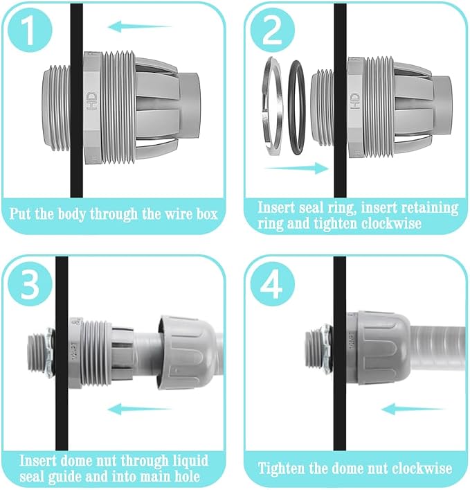 10-Pack 1/2" NPT Liquid Tight Connector Conduit Fitting UL PVC Straight | UV - Image 5