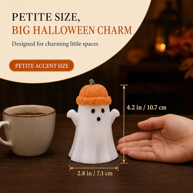 Enido Ghost with Pumpkin Hat Flameless Candles with Remote, Battery Operated - Image 6