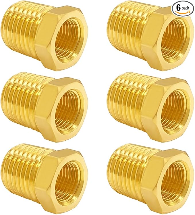 Hooshing 6PCS Brass Reducer Hex Bushing 1/4" NPT Male x 1/8" NPT Female | Heavy by Hooshing