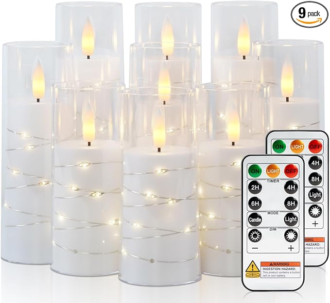 Raycare 9 Pcs Flameless Battery Operated Pillar Candles by Raycare