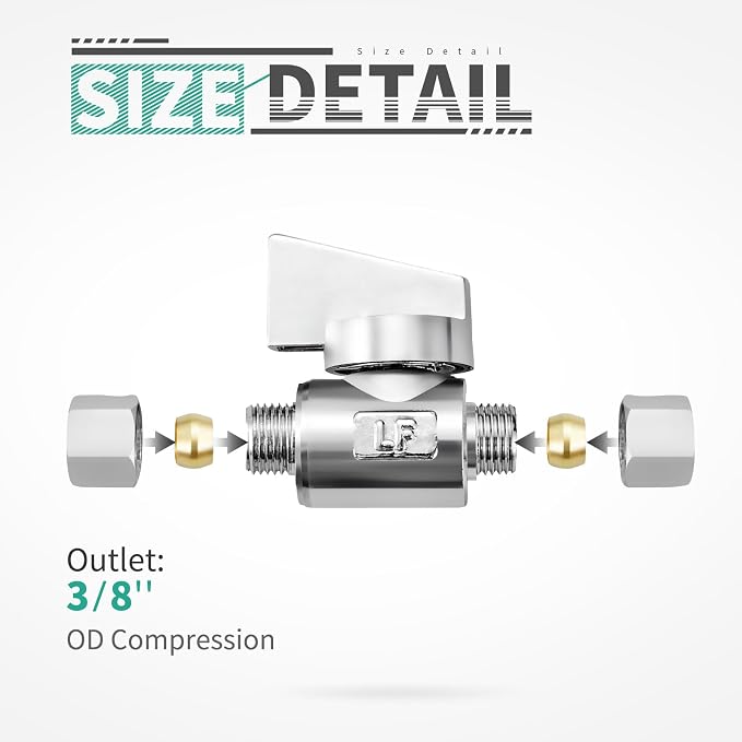 2 Pack Premium Brass 3/8" Compression x 3/8" Compression Quarter Turn Water - Image 2