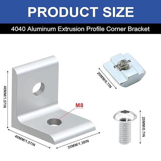 24Pack 4040 Corner Bracket Connector 90Degree Angle Bracket Silver | 40 Series - Image 2