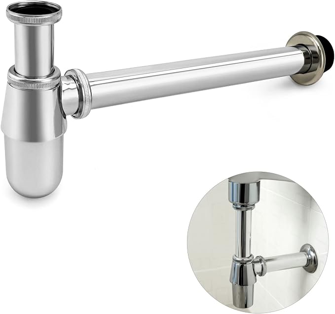 QWORK Chrome Bathroom Basin Sink Bottle Trap Waste Pipe, Universal Round P Trap - Image 7