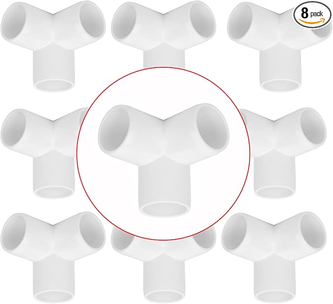 8Pack 1IN 3-Way Elbow PVC Fittings Furniture Grade SCH40 1" Tee 3 Way PVC Pipe by Lswteiz