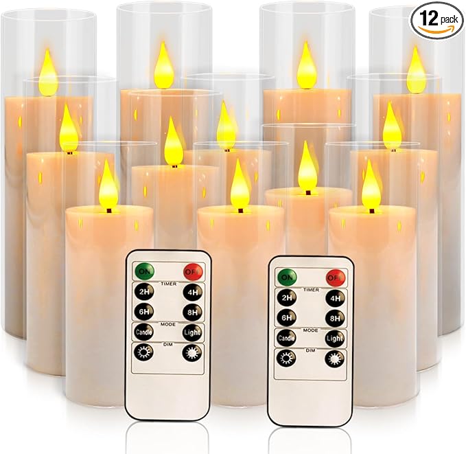 12-Pack White Acrylic Flameless LED Candle Set by CAKETYCG