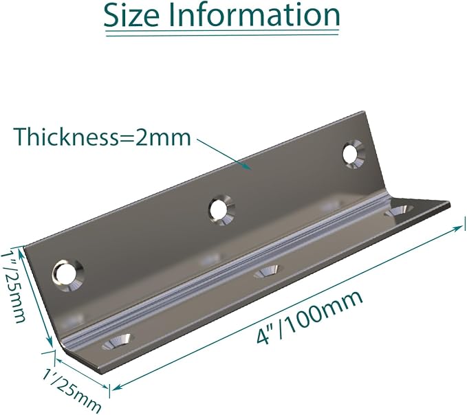 Stainless Steel Corner Bracket, Joint Right Silver Angle Brackets, L Shape - Image 2