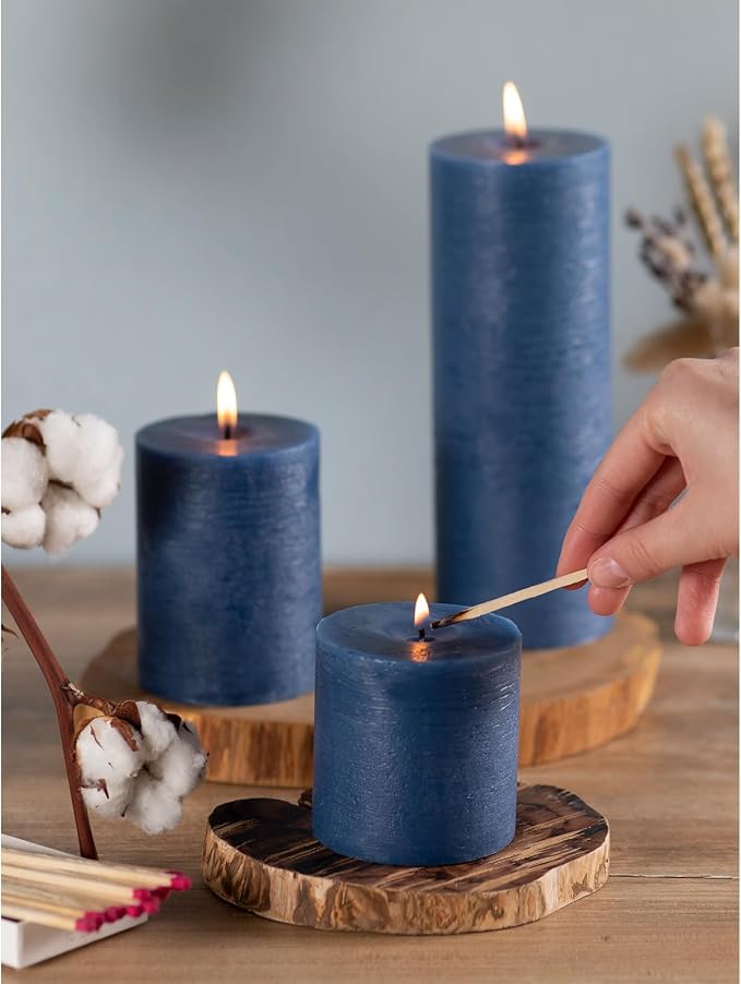 Assorted Pillar Candles Set of 3 – Sizes 3", Rustic Style Long Burning - Image 4