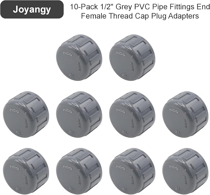 10-Pack PVC Female Thread End Cap Plug Fittings, 1/2Inch Gray | plumbing diy - Image 5