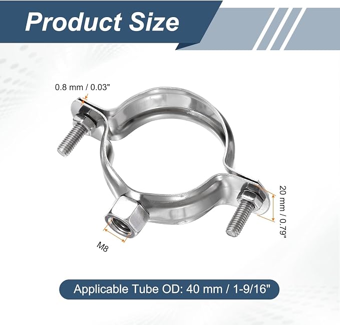 HARFINGTON 8 Pcs Adjustable Pipe Bracket Clamps 1-9/16" Stainless Steel Wall - Image 2