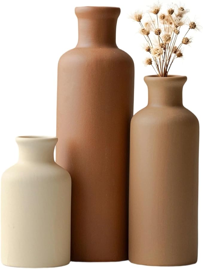 Modern Ceramic Vase Set of 3, Neutral Colors, Decorative Bottles by TINCTOTNICVase