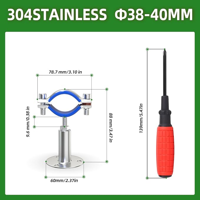 4PCS 304 Stainless Steel Wall & Ceiling Mount Adjustable Pipe Supports - Image 2