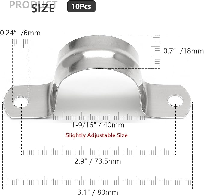 10Pcs 1-9/16 Inch Stainless Steel Conduit Clamps | Two Hole Strap, U Bracket - Image 4