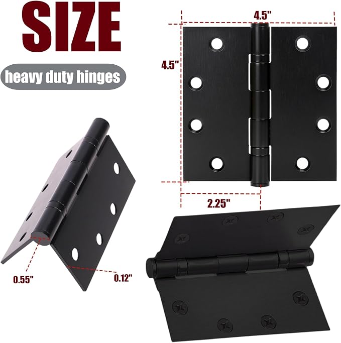 6Pcs 4.5 x 4.5 Inch Heavy Duty Door Hinges, Matte Black Commercial Door Hinges - Image 3