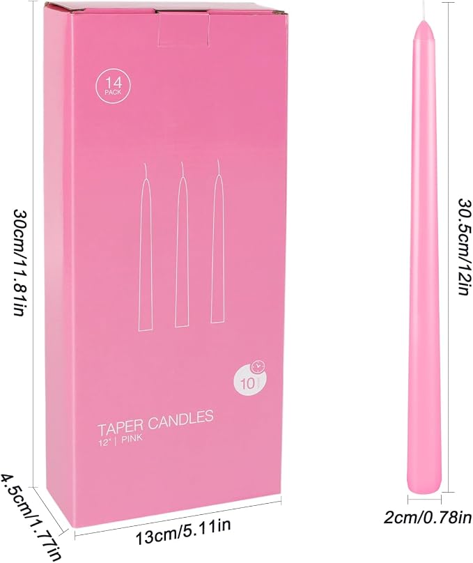 Howemon 14 Pack Pink Taper Candles 12 Inch Tall 3/4 Inch Thick Burn 10 Hours - Image 3