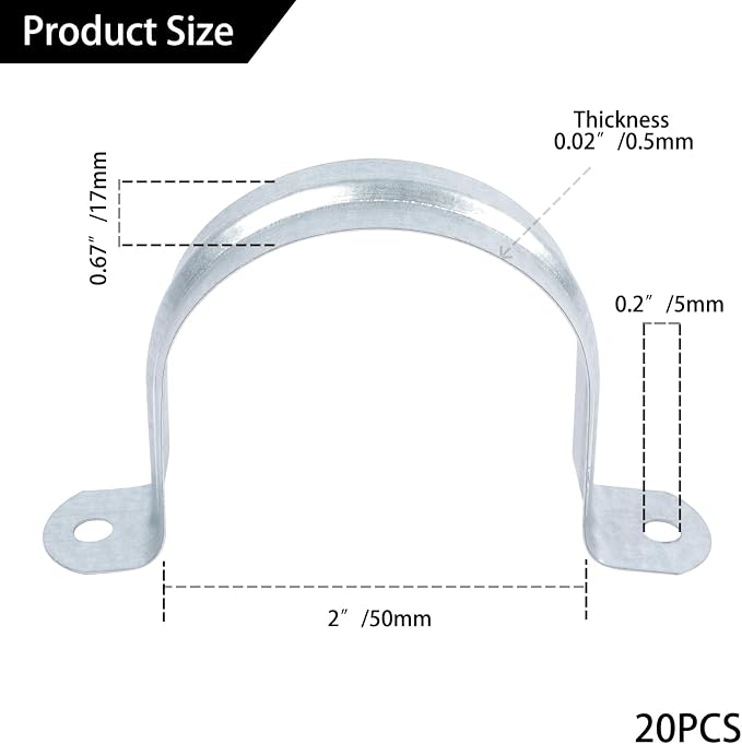 20 PCS 2 Inch Reinforced Rigid Pipe Strap, 2 Holes U Bracket Cable Clamp Hanger - Image 2