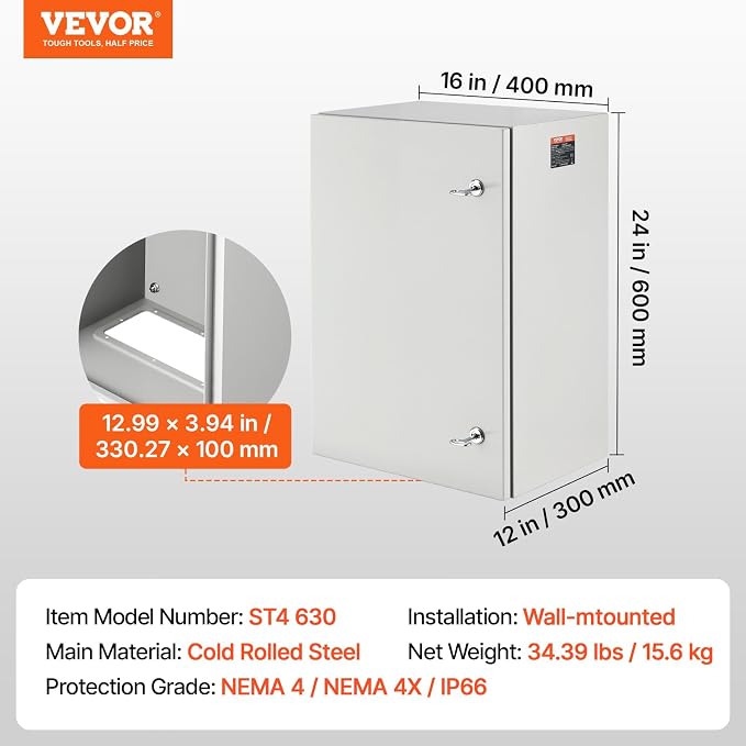 VEVOR Steel Elеctrical Boх 24'' x 16'' x 12'' Electrical Eոclosure Bоx - Image 7