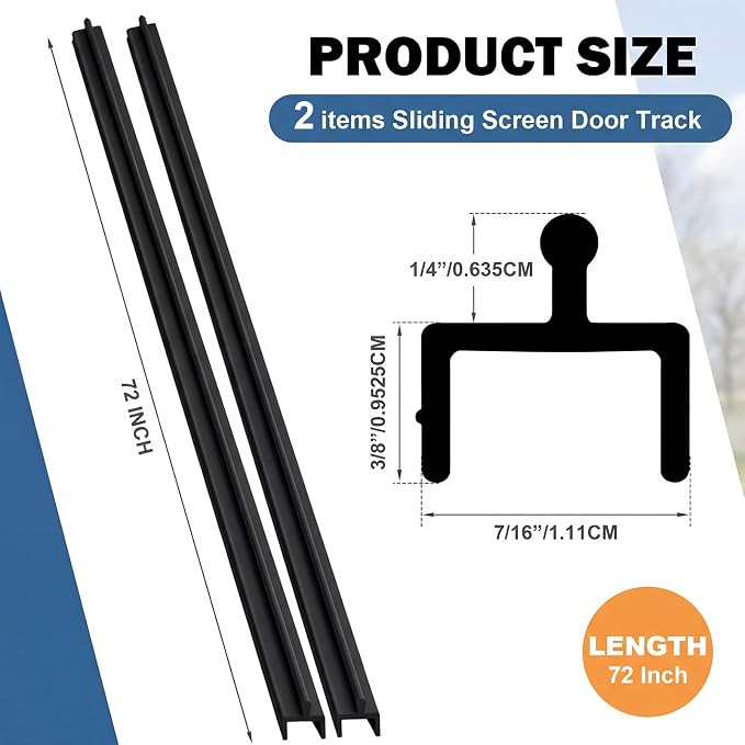 CroBlissful 2 Pcs Sliding Screen Door Track Bottom Replacement 72 Inch Black - Image 2