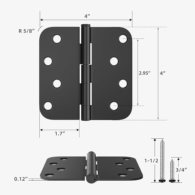 HOSOM 6 Pack Heavy Duty Door Hinges, Matte Black Door Hinges 4X 4 Inch - Image 2