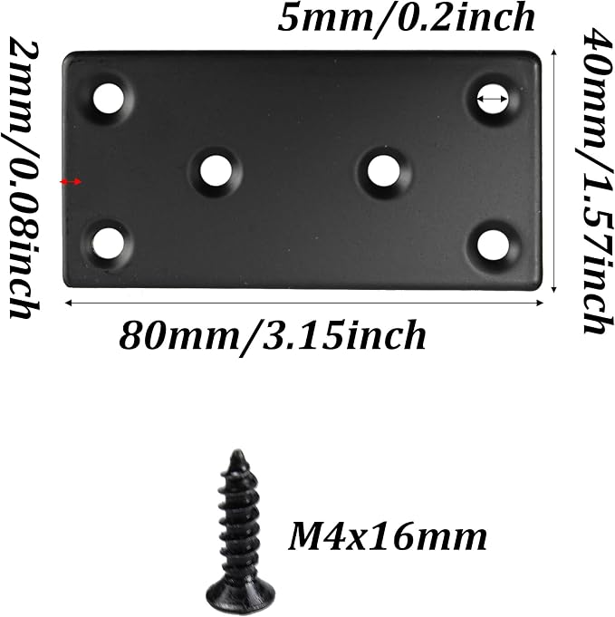 8PCS Black Stainless Steel Flat Mending Plates, 3.15" x 1.57" Straight Bracket - Image 2