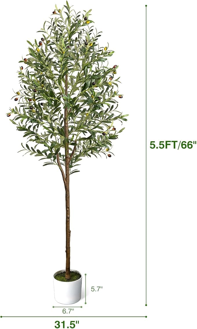 Artificial Olive Tree 5.5FT Faux Indoor Decorative Plant | Large Fake Olive - Image 2