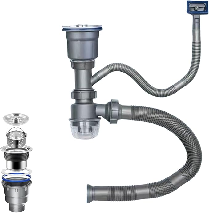 One Sink Kitchen Drainage Kit Space Saving Flexible Drain Pipe Flexible P-Trap by QruiLanTu