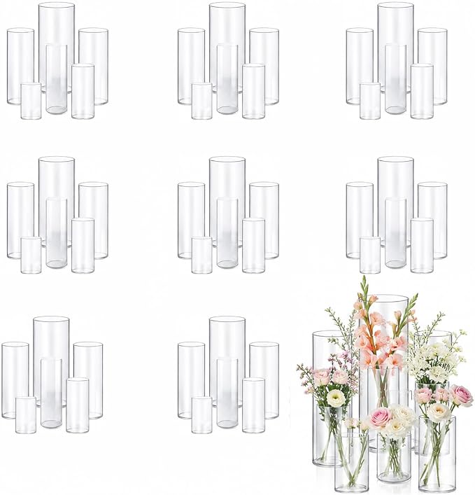 48pcs Glass Vase Cylinder for Centerpieces 4, 10Inch Tall Small Flower Glass by OGEH