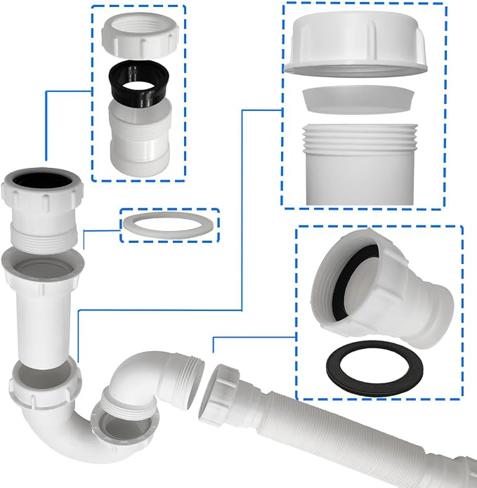 White 1 1/4" and 1-1/2" P-Trap Plumbing Kit - Image 3