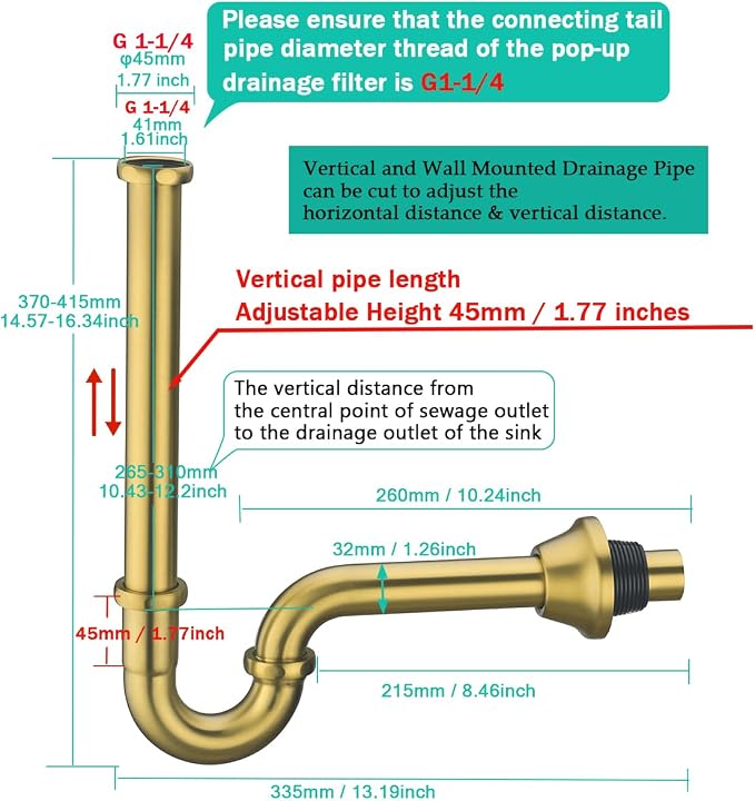Brass P Trap U-Shape 1 1/4 inch Sink Drain Pipe - Image 2