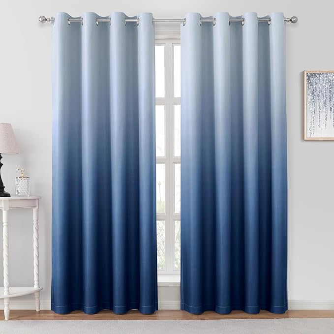 HOMEIDEAS Navy Blue Ombre 100% Blackout 52W x 96L 2 Panels | Gradient, Room by HOMEIDEAS