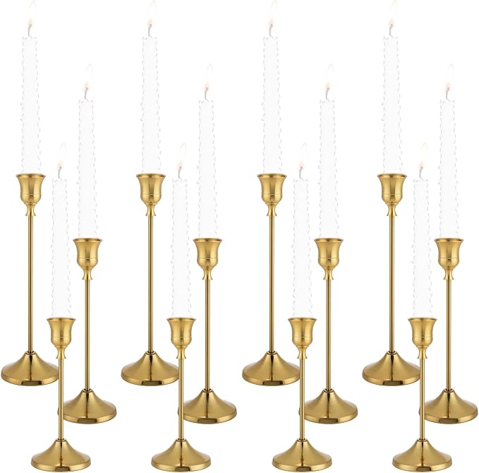 Candlestick Holders 4 Sets, Brass Gold Candle Holders by Tunyet