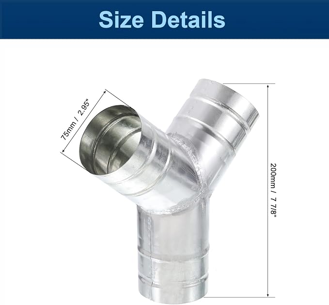 3 Inch Y Shape Duct Connector 3 Way 90 Degree Galvanized Steel - Image 2