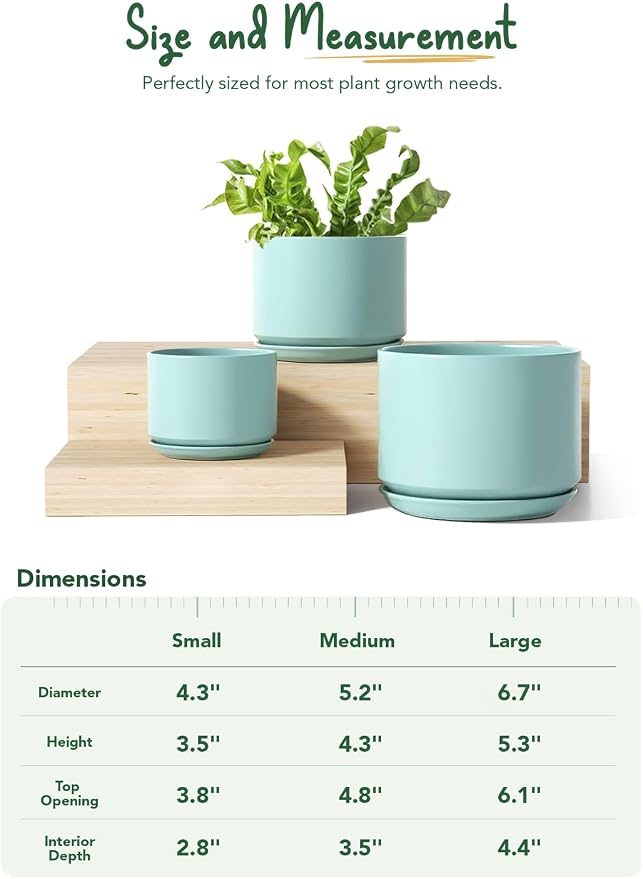 LE TAUCI Ceramic Plant Pots, 4.3+5.3+6.8 inch, Planters - Image 5