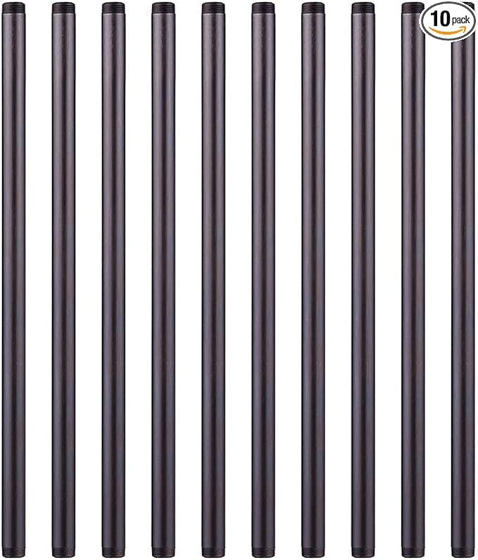 10 Pack 1/2 x 18 Inch Black Pipe Malleable Steel Nipples Fitting | DIY by NIUBIDINDUSTRIALFURNITUR