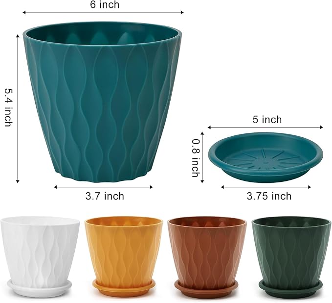 YNNICO 6 inch Plant Pots, 5 Pack Flower Pots Outdoor Indoor, Planters - Image 2
