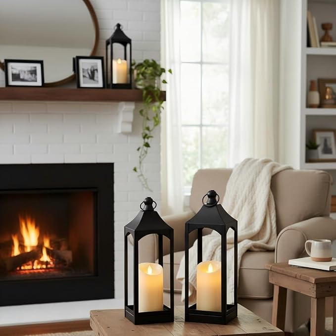 LETINE 2-Pack 12.67" Black Metal Farmhouse Candle Lanterns - Image 9