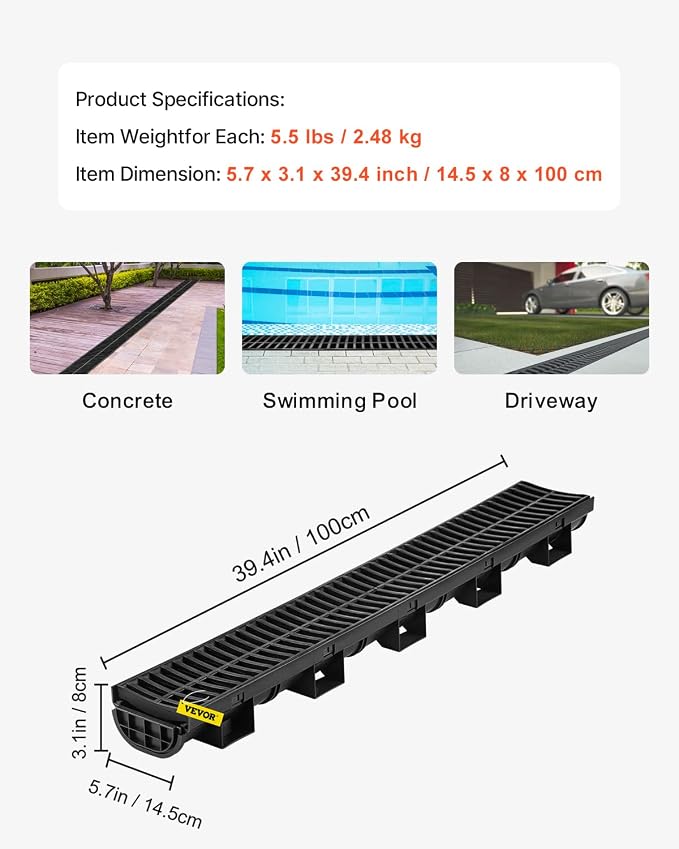 VEVOR Trench Drain System 6 Pack, Channel Drain - Image 7