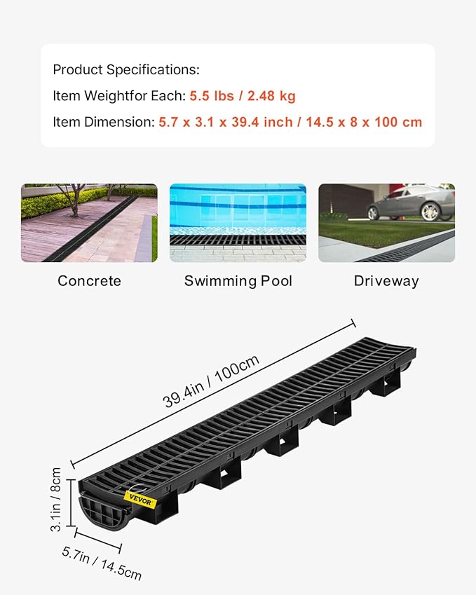 VEVOR Trench Drain System 3 Pack, Channel Drain - Image 7